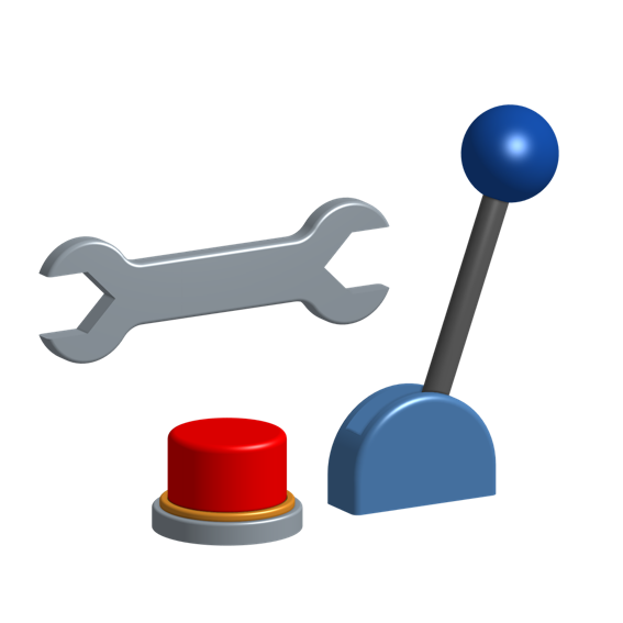 Image of tools and a button.
